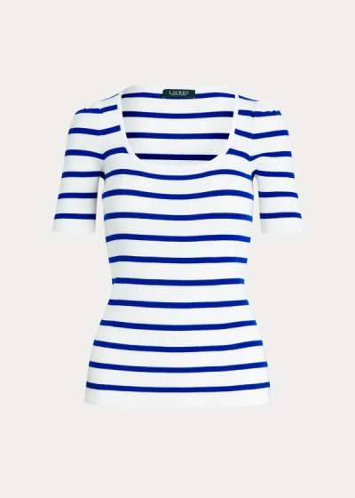 Tops Ralph Lauren Mujer Blancos / Azul Rey - Striped Puff-Sleeve - IDOCR5836